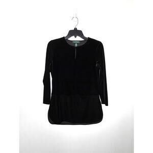Lauren Ralph Lauren Black Velvet Velour Keyhole Tunic Top XS Festive Classic